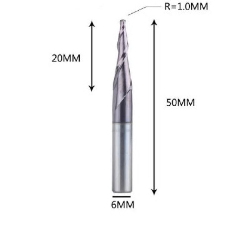 Фреза конусна для ЧПК R1-D6-L50-l20 Фреза конусна для ЧПК R1-D6-L50-l20