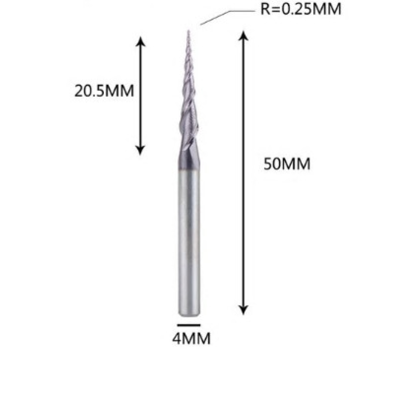 Фреза конусна для ЧПУ R0,25-D4-L50-l20,5 Фреза конусна для ЧПУ R0,25-D4-L50-l20,5
