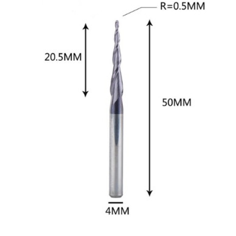Фреза конусна для ЧПУ R0,5-D4-L50-l20,5 Фреза конусна для ЧПУ R0,5-D4-L50-l20,5