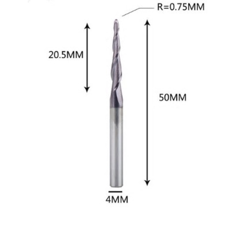 Фреза конусна для ЧПУ R0,75-D4-L50-l20,5 Фреза конусна для ЧПУ R0,75-D4-L50-l20,5