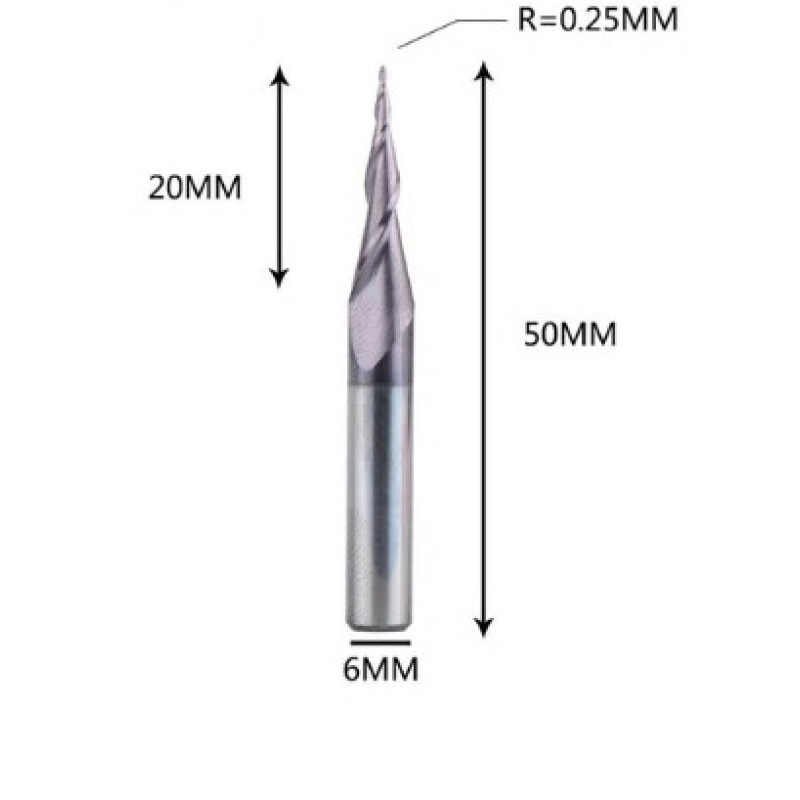 Фреза конусна для ЧПК R0,25-D6-L50-l20 Фреза конусна для ЧПК R0,25-D6-L50-l20