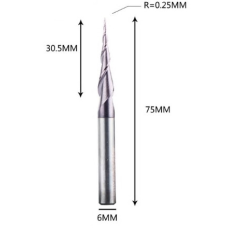 Фреза конусна для ЧПУ R0,25-D6-L75-l30,5
