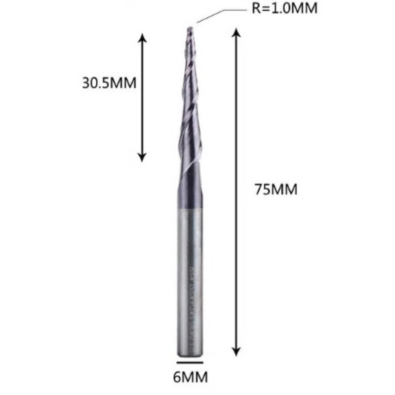 Фреза конусна для ЧПУ R1-D6-L75-l30,5 Фреза конусна для ЧПУ R1-D6-L75-l30,5