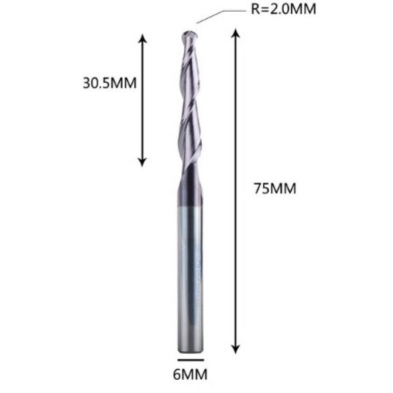 Фреза конусна для ЧПУ R2-D6-L75-l30,5 Фреза конусна для ЧПУ R2-D6-L75-l30,5