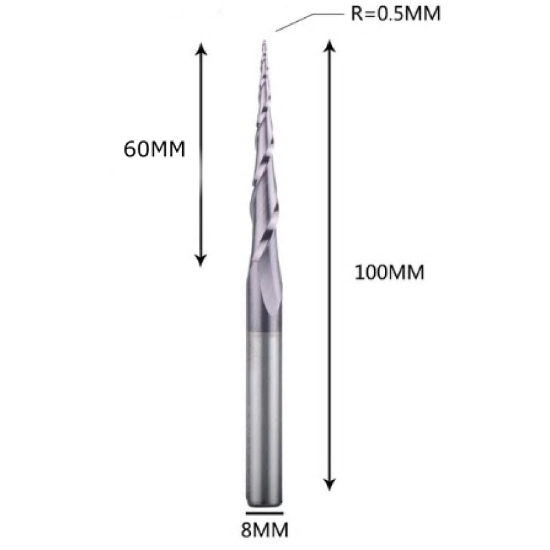 Фреза конусна для ЧПУ R0,5-D8-L100-l60 Фреза конусна для ЧПУ R0,5-D8-L100-l60