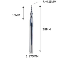 Фреза конусна для ЧПУ R0,25-D3,175-L38-l15