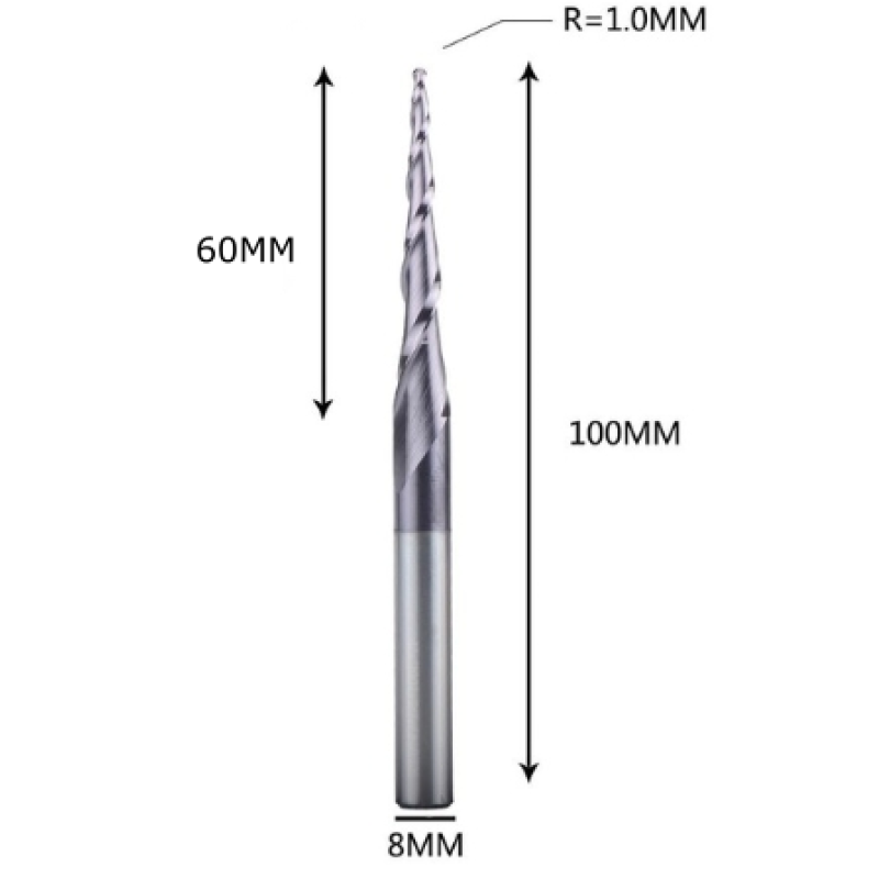 Фреза конусна для ЧПУ R1-D8-L100-l60 Фреза конусна для ЧПУ R1-D8-L100-l60