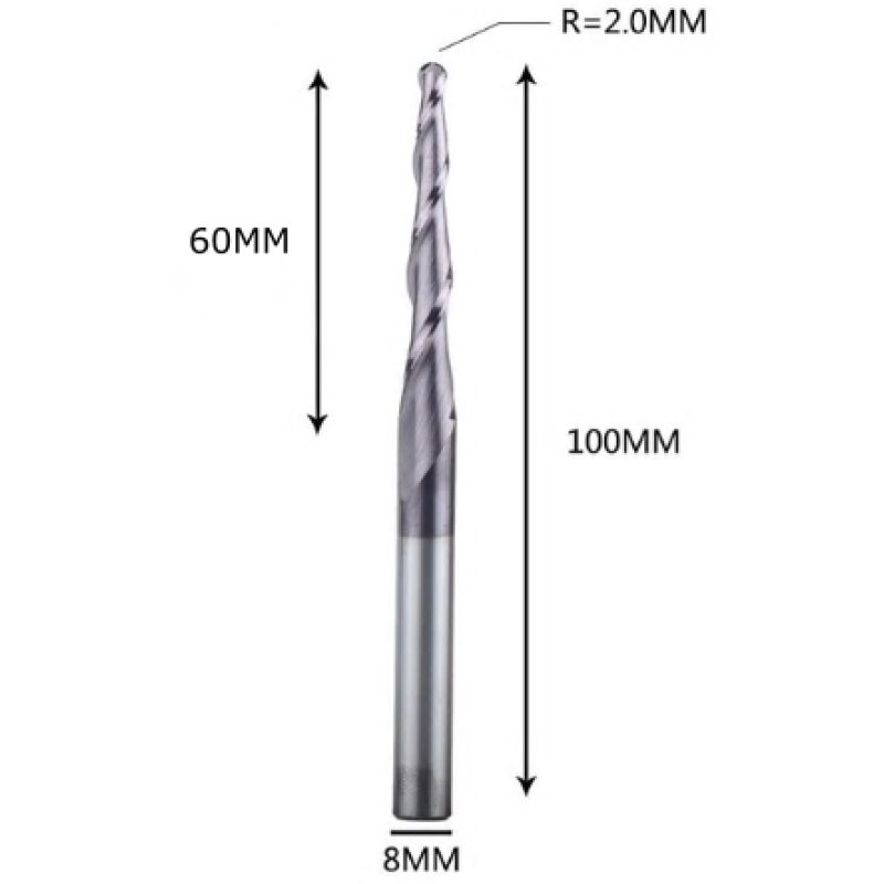 Фреза конусна для ЧПУ R2-D8-L100-l60 Фреза конусна для ЧПУ R2-D8-L100-l60