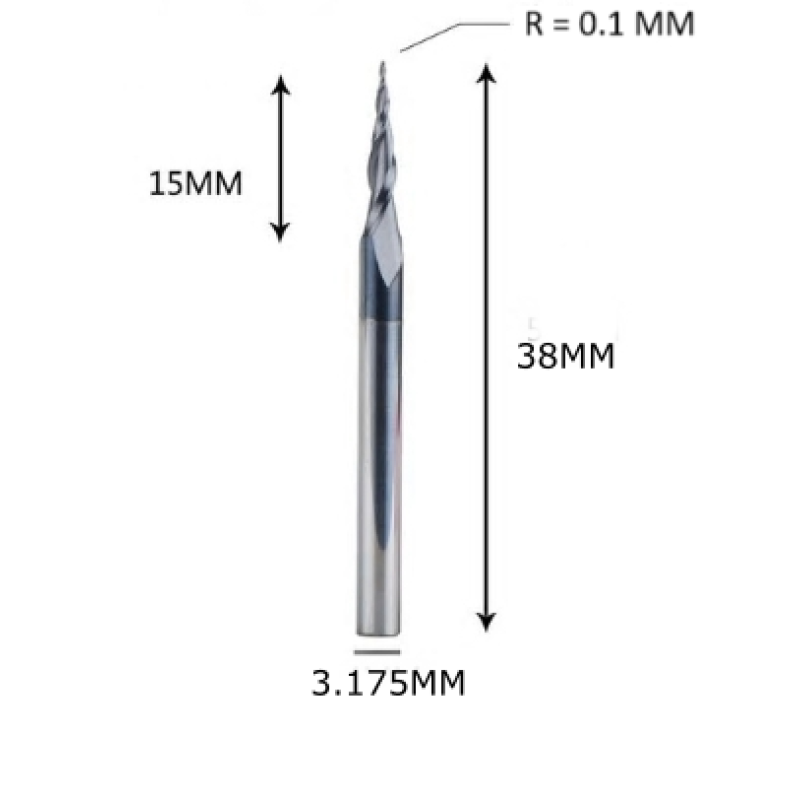 Фреза конусна для ЧПУ R0,1-D3,175-L38-l15 Фреза конусна для ЧПУ R0,1-D3,175-L38-l15