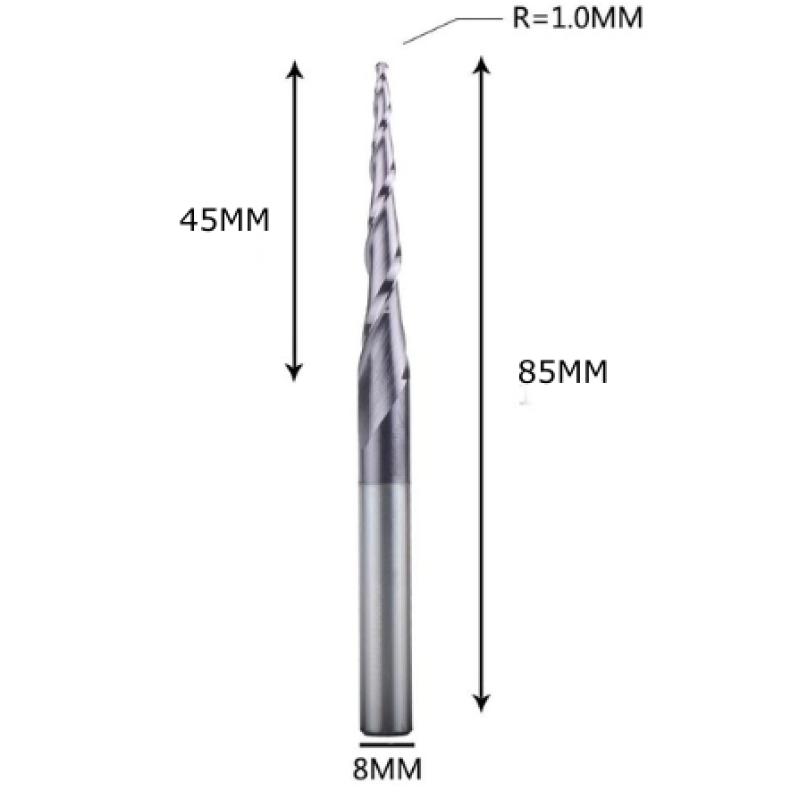 Фреза конусна для ЧПУ R1-D8-L85-l45 Фреза конусна для ЧПУ R1-D8-L85-l45