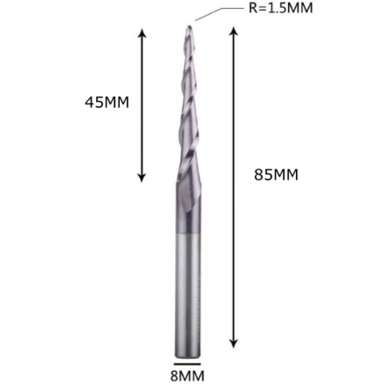 Фреза конусна для ЧПУ R1,5-D8-L85-l45 Фреза конусна для ЧПУ R1,5-D8-L85-l45