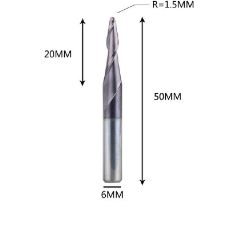 Фреза конусна для ЧПК R1,5-D6-L50-l20 Фреза конусна для ЧПК R1,5-D6-L50-l20